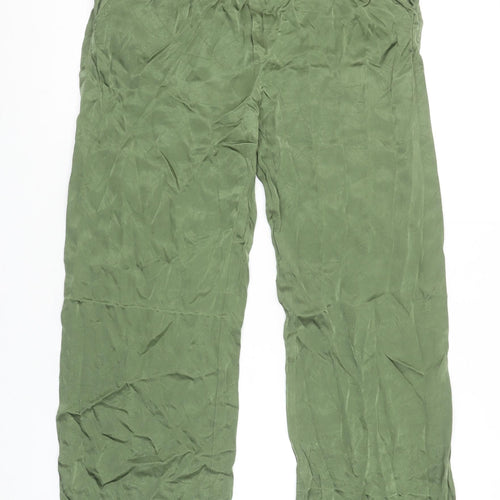 Zara Women Green Wide-Leg Viscose Trousers Size M