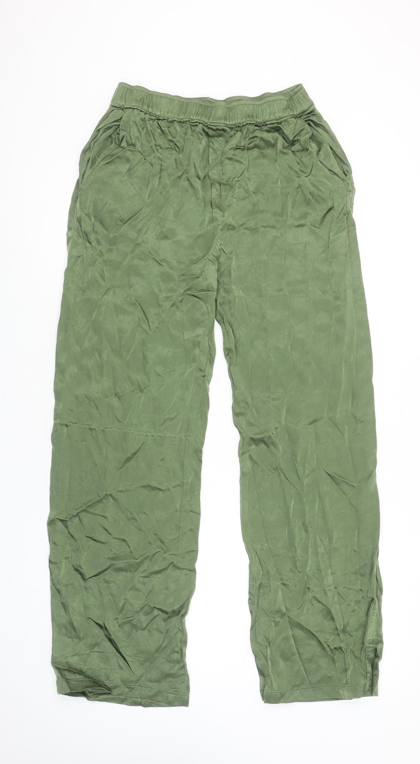Zara Women Green Wide-Leg Viscose Trousers Size M