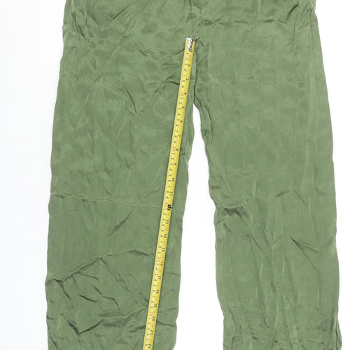 Zara Women Green Wide-Leg Viscose Trousers Size M