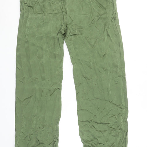 Zara Women Green Wide-Leg Viscose Trousers Size M