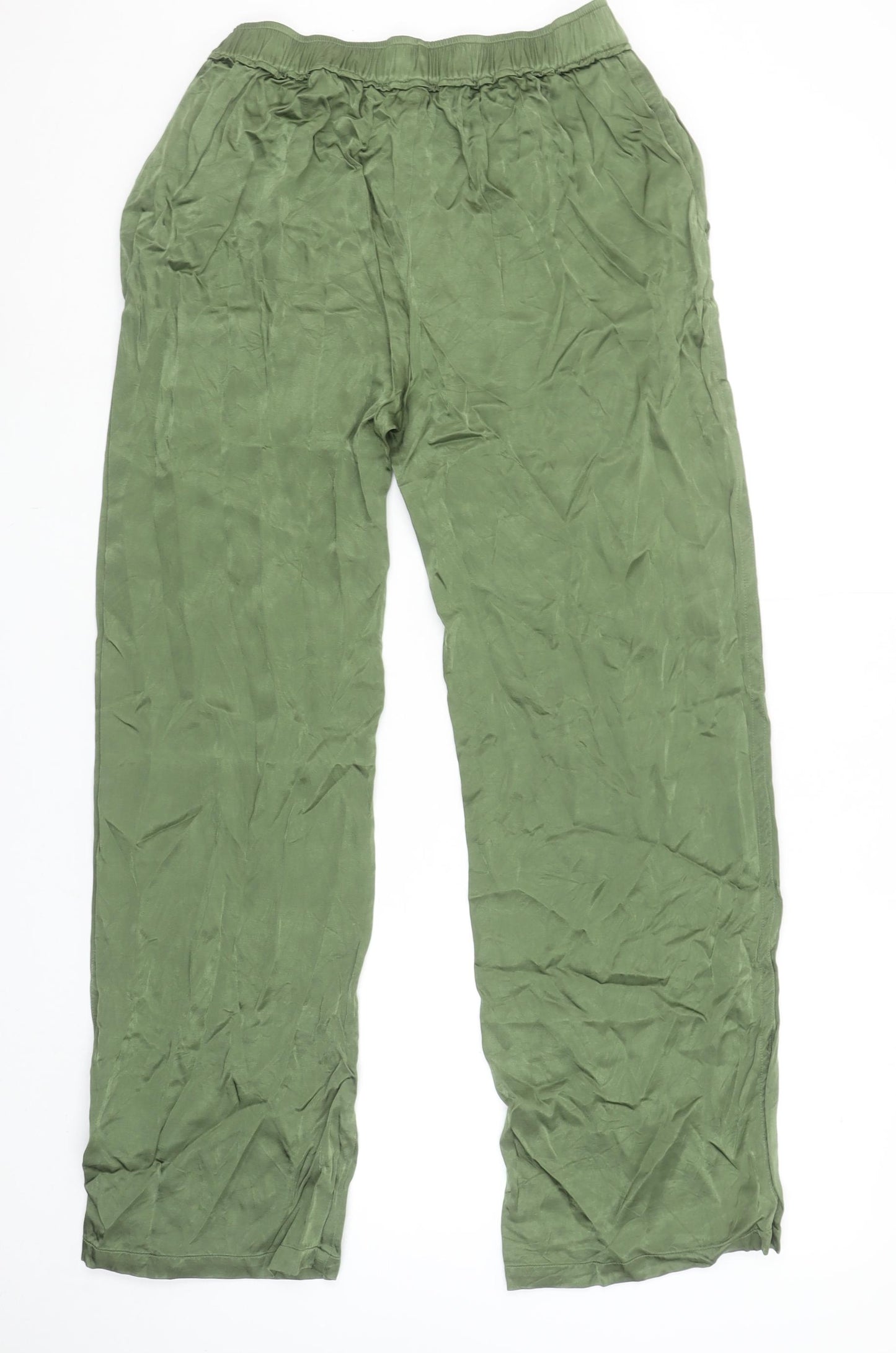 Zara Women Green Wide-Leg Viscose Trousers Size M