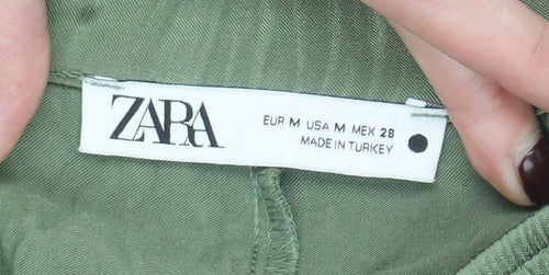 Zara Women Green Wide-Leg Viscose Trousers Size M