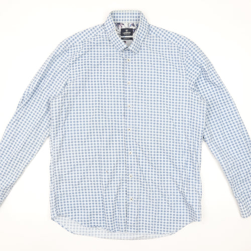 Lerros Men's Blue Polka Dot Long Sleeve Button-Up Shirt L