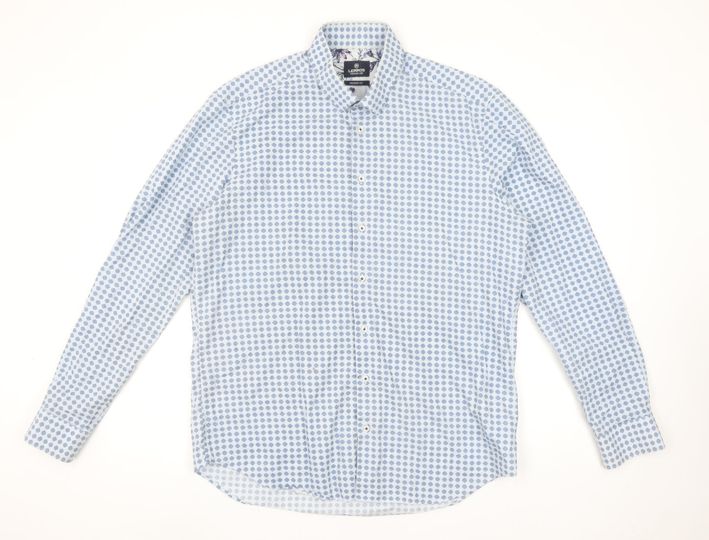 Lerros Men's Blue Polka Dot Long Sleeve Button-Up Shirt L