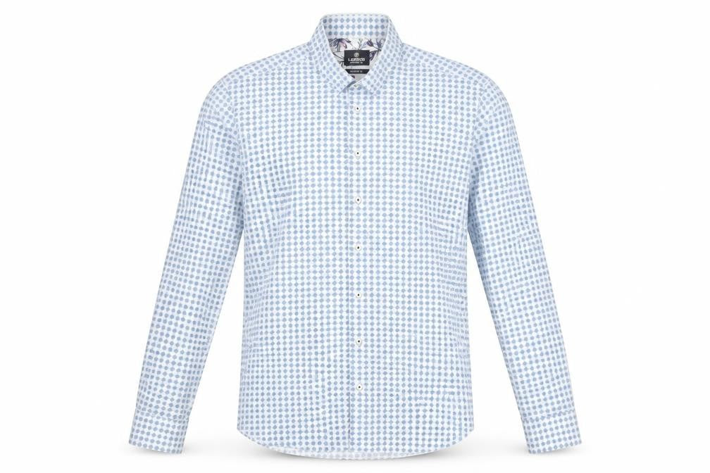 Front view of Lerros Men's Blue Polka Dot Long Sleeve Button-Up Shirt L