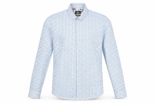 Front view of Lerros Men's Blue Polka Dot Long Sleeve Button-Up Shirt L