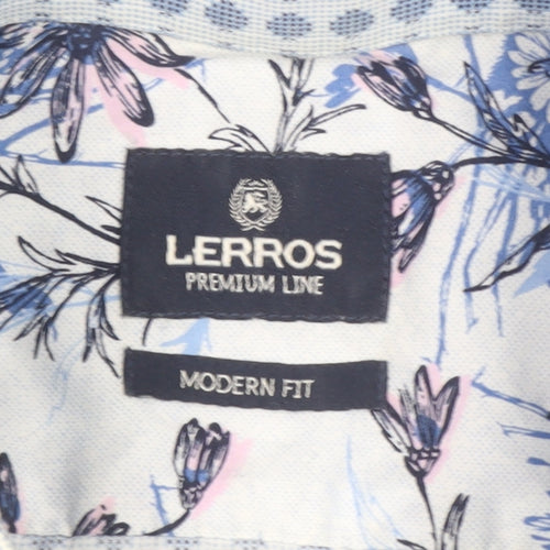 Lerros Men's Blue Polka Dot Long Sleeve Button-Up Shirt L