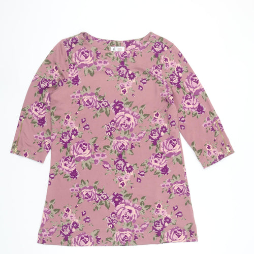 Denim & Company Women's Pink Floral 3/4 Sleeve Tunic Top Size S