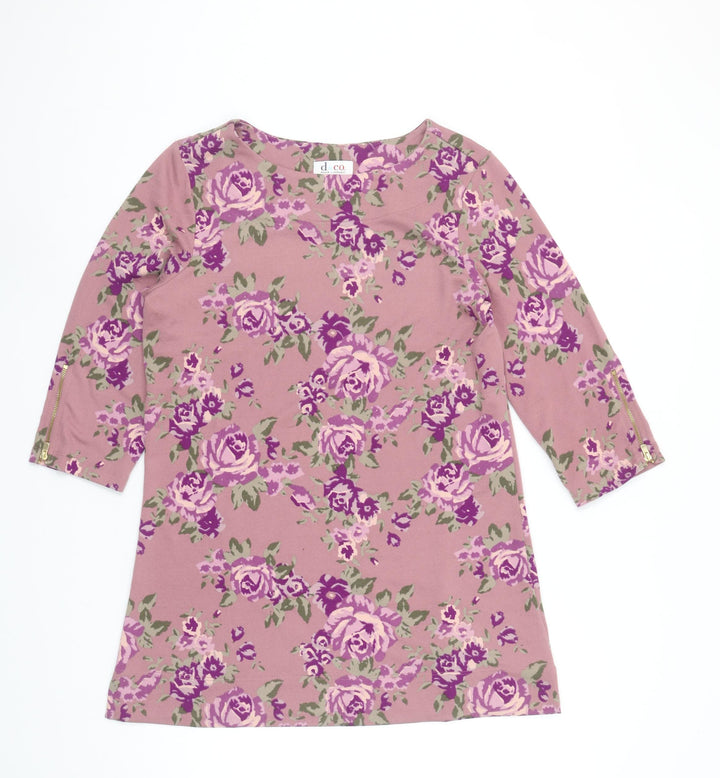 Denim & Company Women's Pink Floral 3/4 Sleeve Tunic Top Size S
