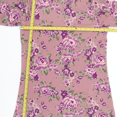 Denim & Company Women's Pink Floral 3/4 Sleeve Tunic Top Size S