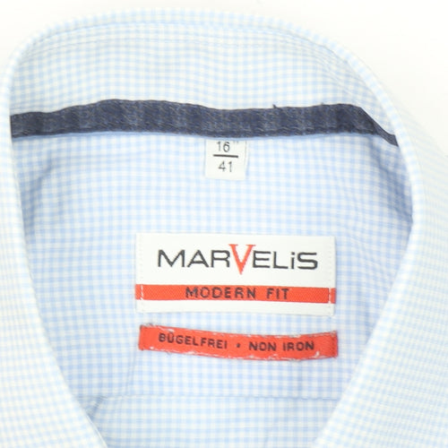 Marvelis Men's Blue Check Short Sleeve Non-Iron Shirt Size 16
