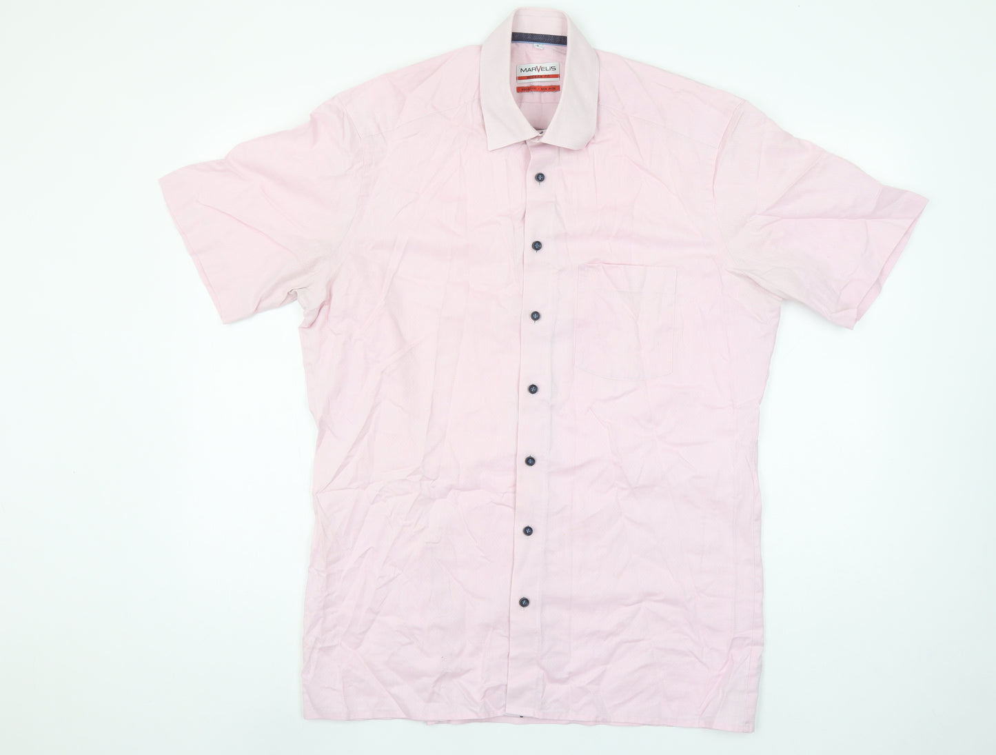 Marvelis Men's Pink Short Sleeve Non-Iron Button-Up Shirt Size 16
