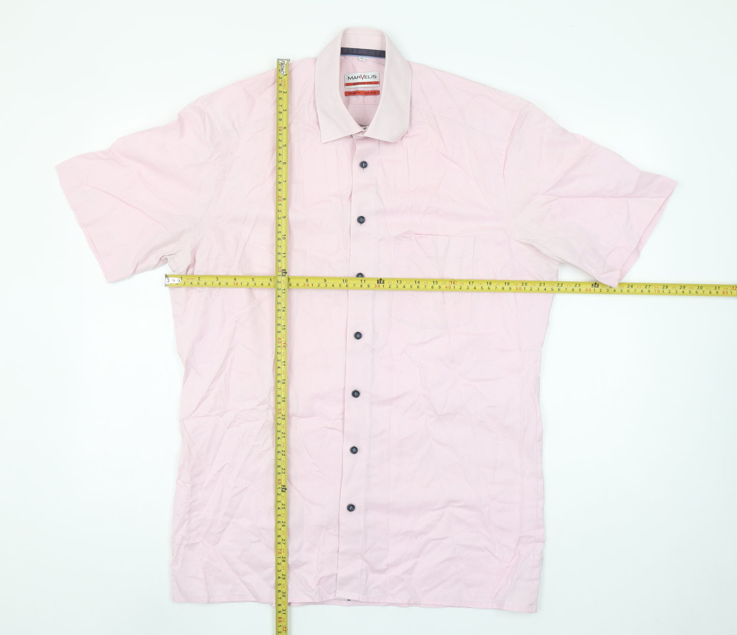 Marvelis Men's Pink Short Sleeve Non-Iron Button-Up Shirt Size 16