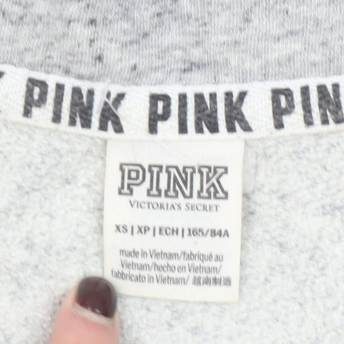 Victoria’s Secret PINK Women’s Grey 1/4 Zip Pullover Sweatshirt XS Floral Sleeve