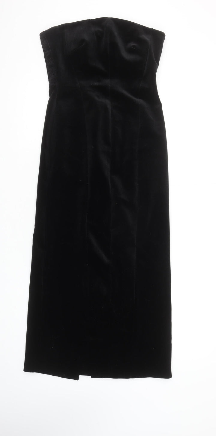 Zara Women Black Velvet Strapless Bodycon Midi Dress XS