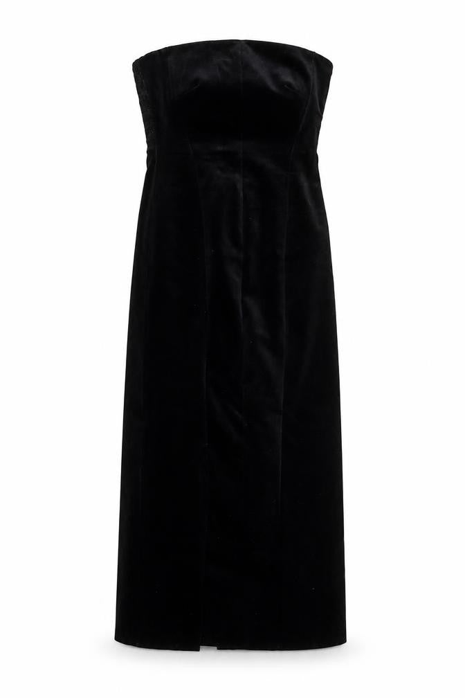 Zara Women Black Velvet Strapless Bodycon Midi Dress XS