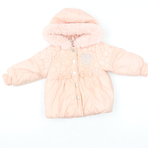 Disney Baby Minnie Mouse Pink Hooded Puffer Jacket 18-24 Months