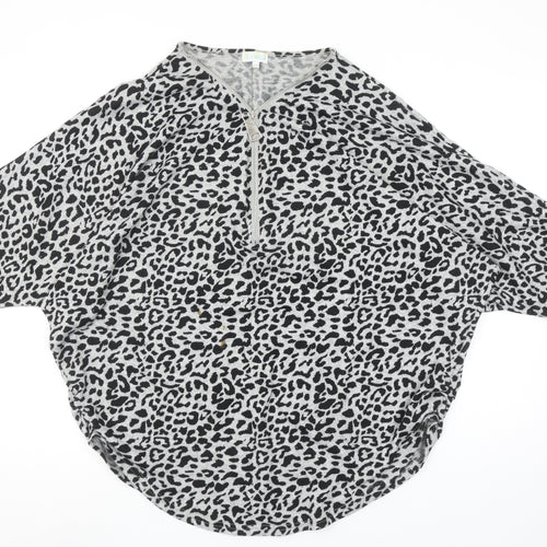 Blue Vanilla Womens Grey Leopard Print V-Neck Tunic Top L