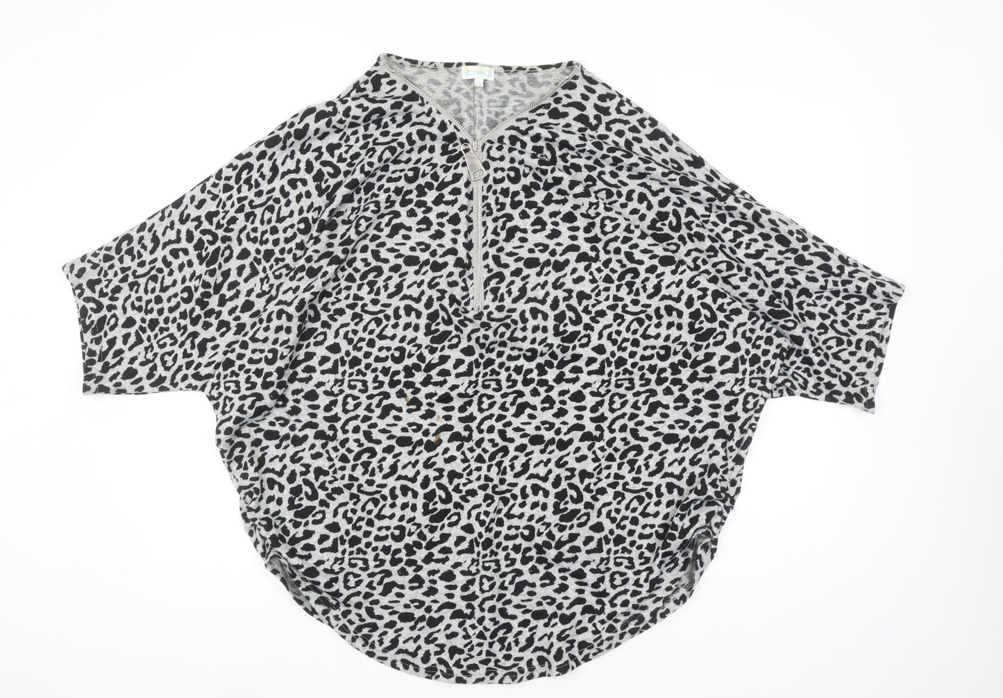 Blue Vanilla Womens Grey Leopard Print V-Neck Tunic Top L