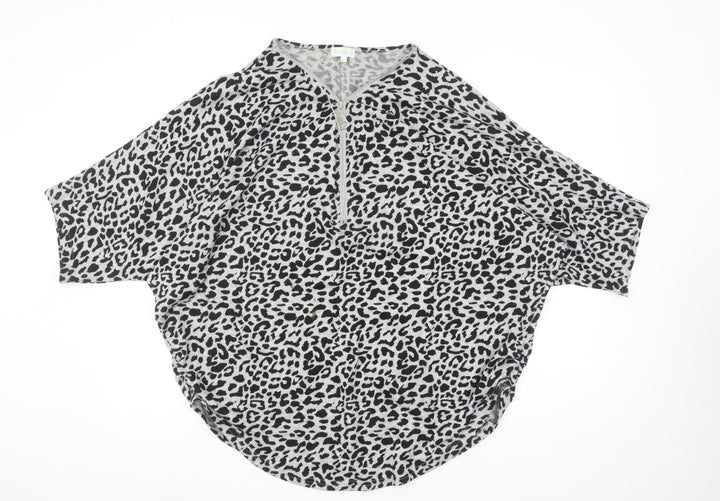 Blue Vanilla Womens Grey Leopard Print V-Neck Tunic Top L