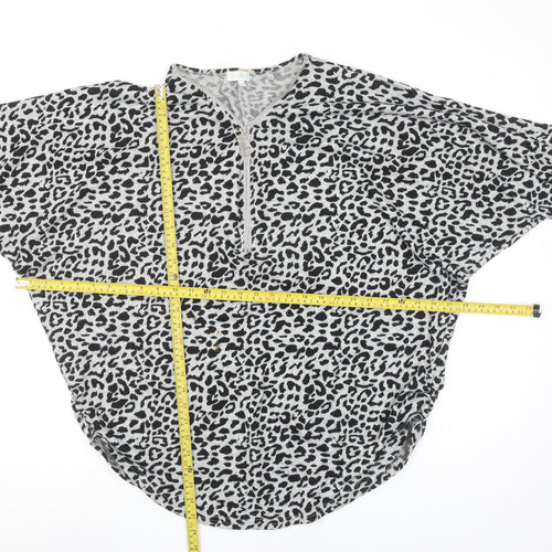 Blue Vanilla Womens Grey Leopard Print V-Neck Tunic Top L