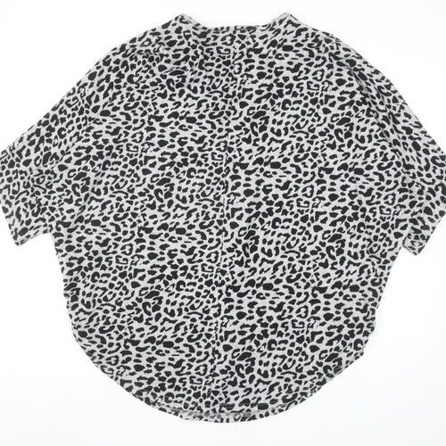 Blue Vanilla Womens Grey Leopard Print V-Neck Tunic Top L