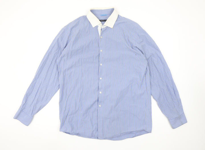 Van Heusen Men’s Blue Striped Slim Fit Long Sleeve Button-Up Shirt 16.5