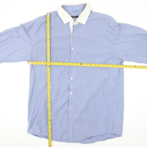 Van Heusen Men’s Blue Striped Slim Fit Long Sleeve Button-Up Shirt 16.5