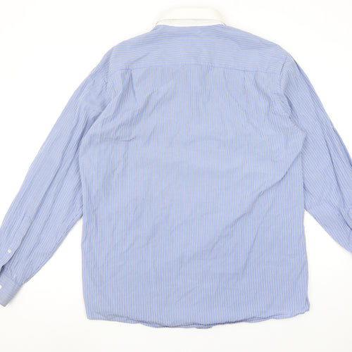 Van Heusen Men’s Blue Striped Slim Fit Long Sleeve Button-Up Shirt 16.5