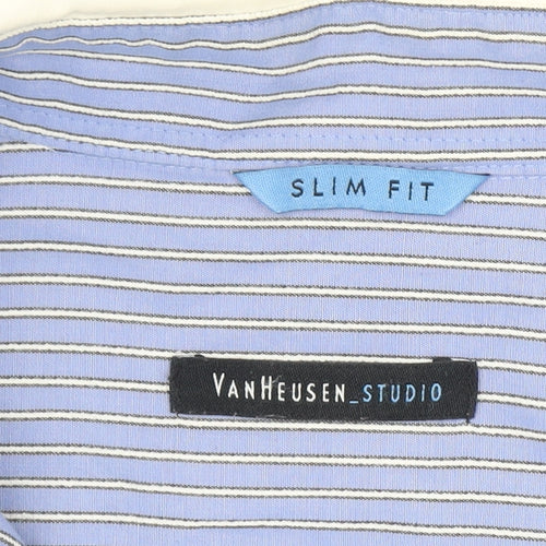 Van Heusen Men’s Blue Striped Slim Fit Long Sleeve Button-Up Shirt 16.5