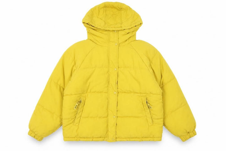 Pull&Bear Women Yellow Puffer Jacket Size 12 Hooded Polyester Short