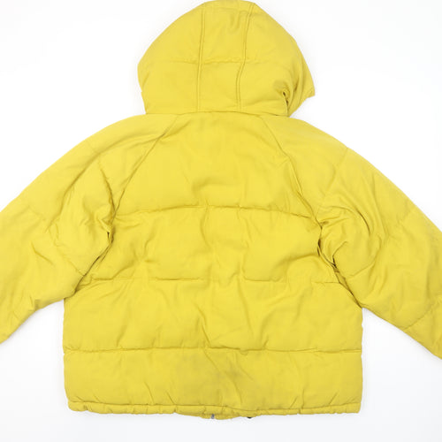 Pull&Bear Women Yellow Puffer Jacket Size 12 Hooded Polyester Short