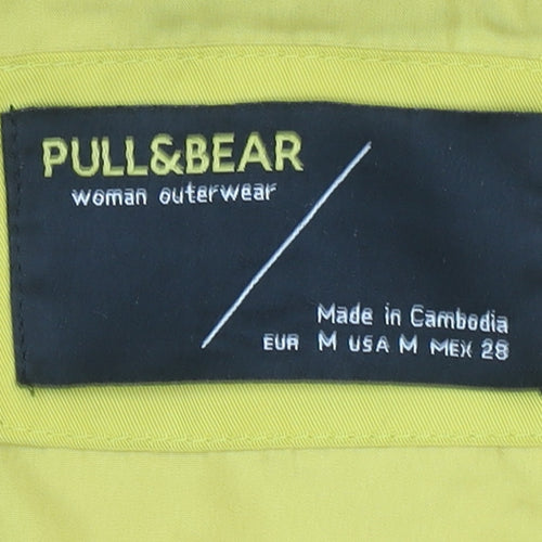 Pull&Bear Women Yellow Puffer Jacket Size 12 Hooded Polyester Short
