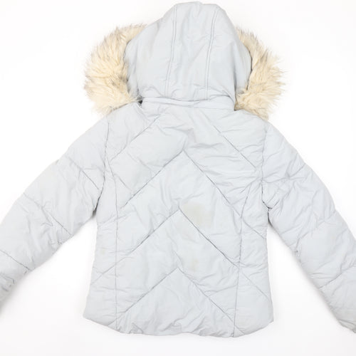 Topshop Womens Grey Faux Fur Hooded Puffer Jacket Size 6
