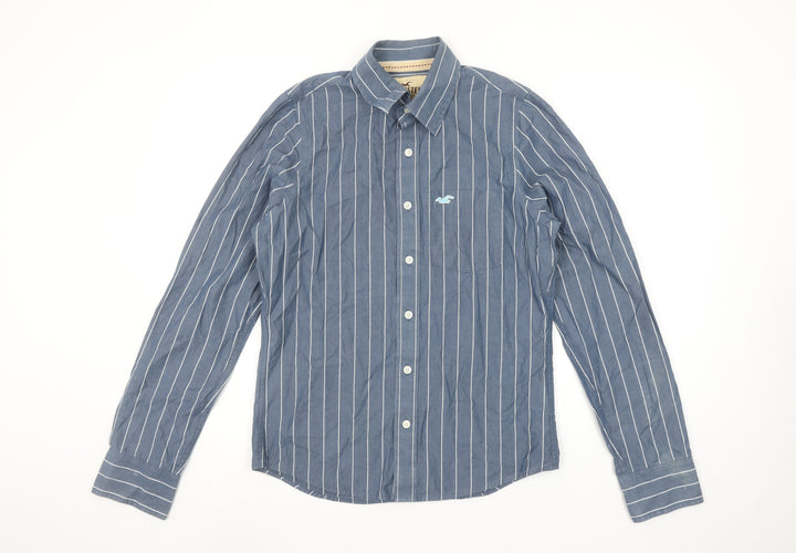 Hollister Men Blue Striped Button-Up Cotton Shirt Size S