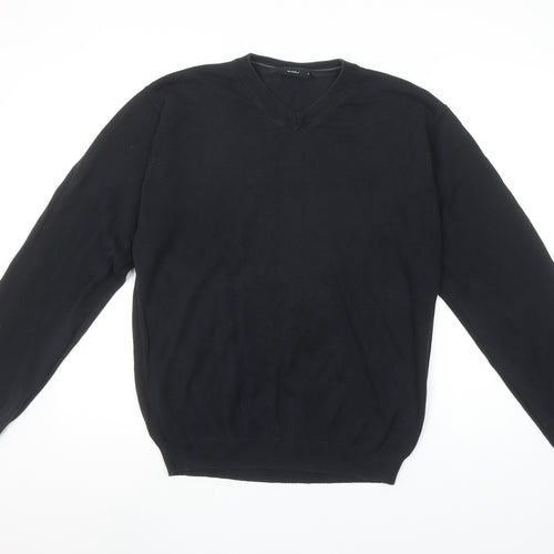 4YOU Men's Black Cotton V-Neck Jumper Size M