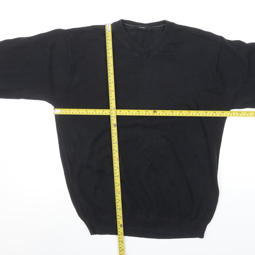 4YOU Men's Black Cotton V-Neck Jumper Size M