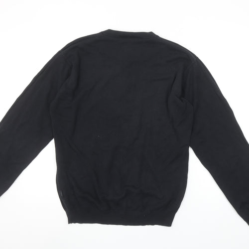 4YOU Men's Black Cotton V-Neck Jumper Size M