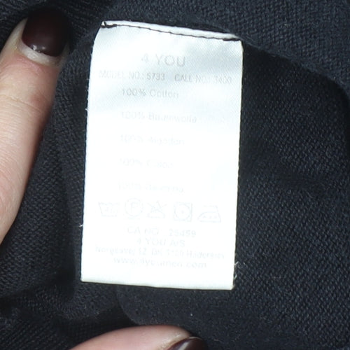4YOU Men's Black Cotton V-Neck Jumper Size M