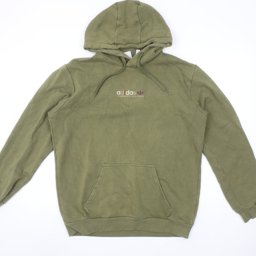 Adidas Men's Green Pullover Hoodie M Regular Fit Fleece Logo Sweatshirt