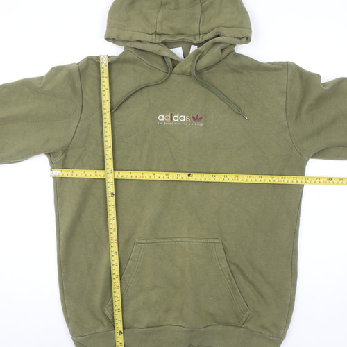 Adidas Men's Green Pullover Hoodie M Regular Fit Fleece Logo Sweatshirt