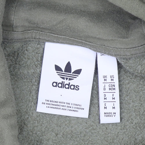 Adidas Men's Green Pullover Hoodie M Regular Fit Fleece Logo Sweatshirt