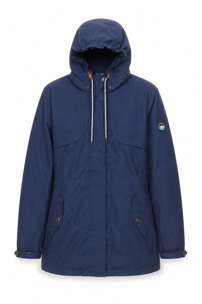 Front view of Polarino Men Blue Waterproof Hooded Parka Jacket L 42in