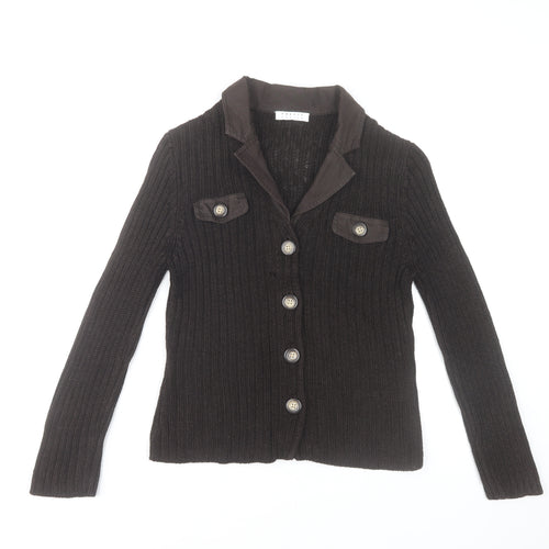 Precis Petite Brown Knit Button Cardigan Women’s Small Collared Wool Blend