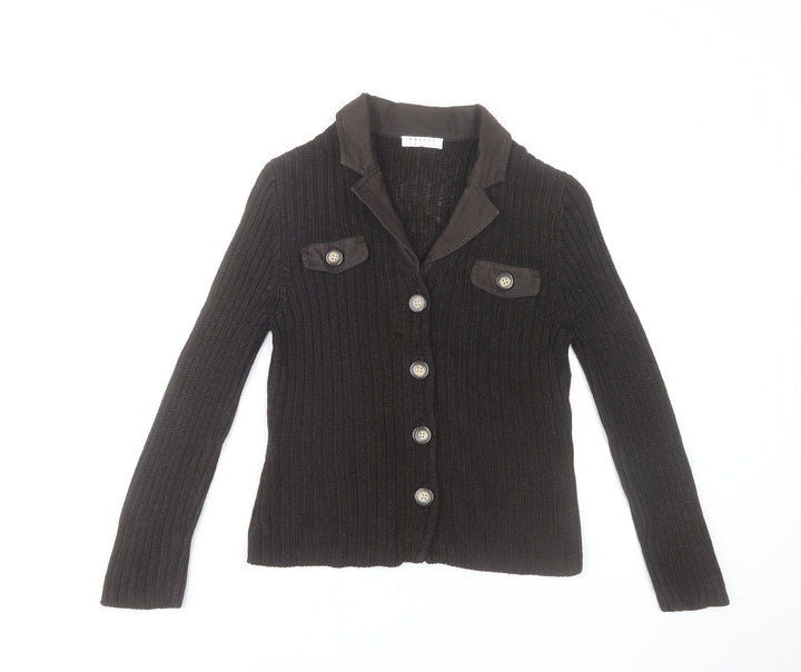 Precis Petite Brown Knit Button Cardigan Women’s Small Collared Wool Blend