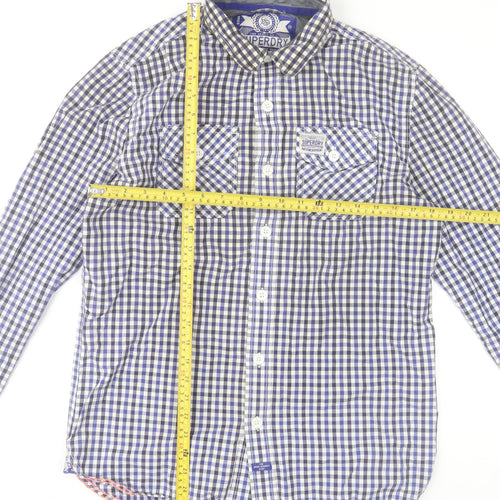 Superdry Men's Blue Check Long Sleeve Cotton Button-Up Shirt Size L