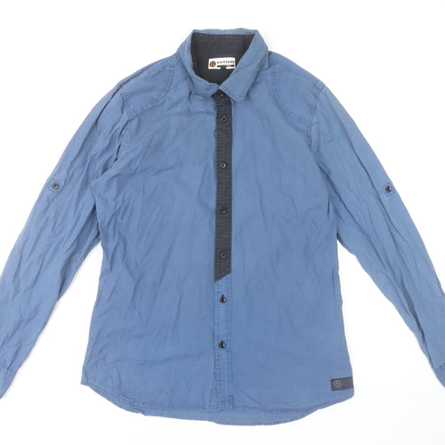 Kuyichi Men's Blue Cotton Long Sleeve Button-Up Shirt L