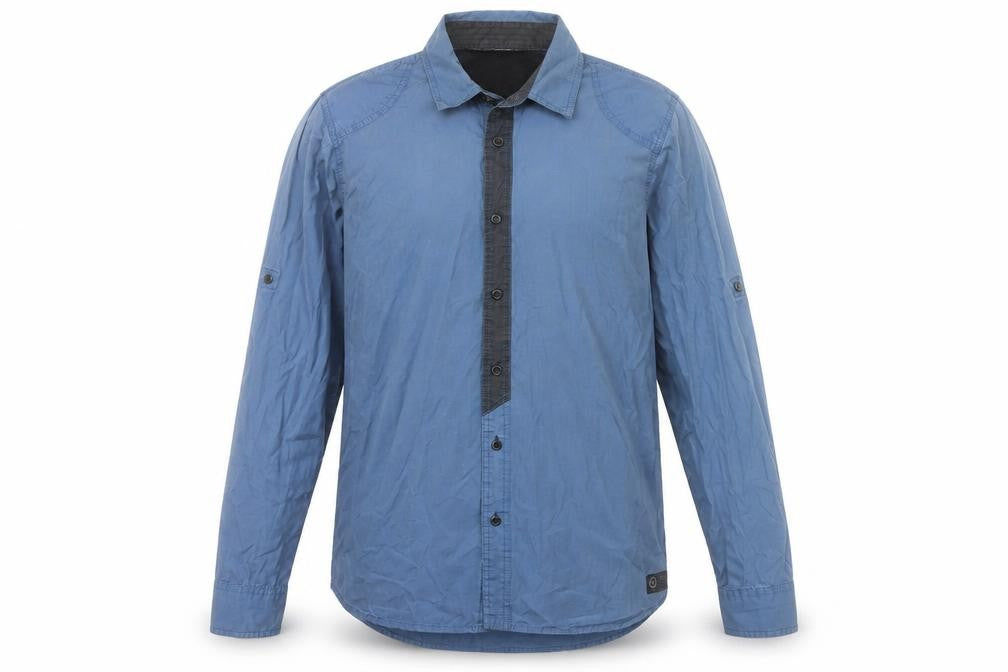 Kuyichi Men's Blue Cotton Long Sleeve Button-Up Shirt L