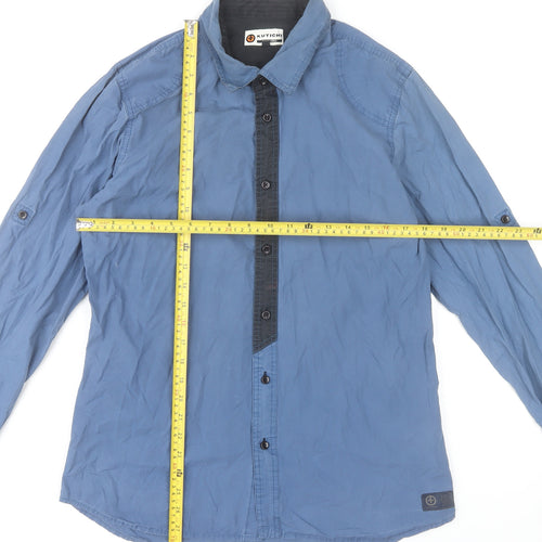 Kuyichi Men's Blue Cotton Long Sleeve Button-Up Shirt L