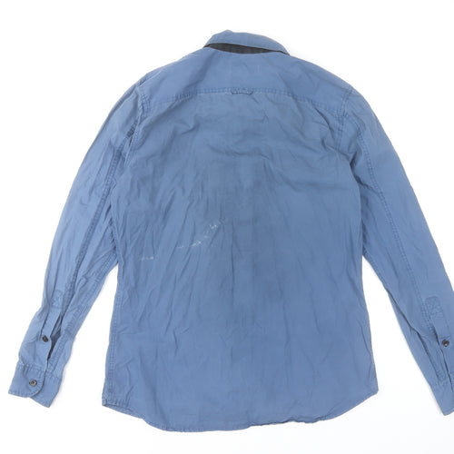 Kuyichi Men's Blue Cotton Long Sleeve Button-Up Shirt L